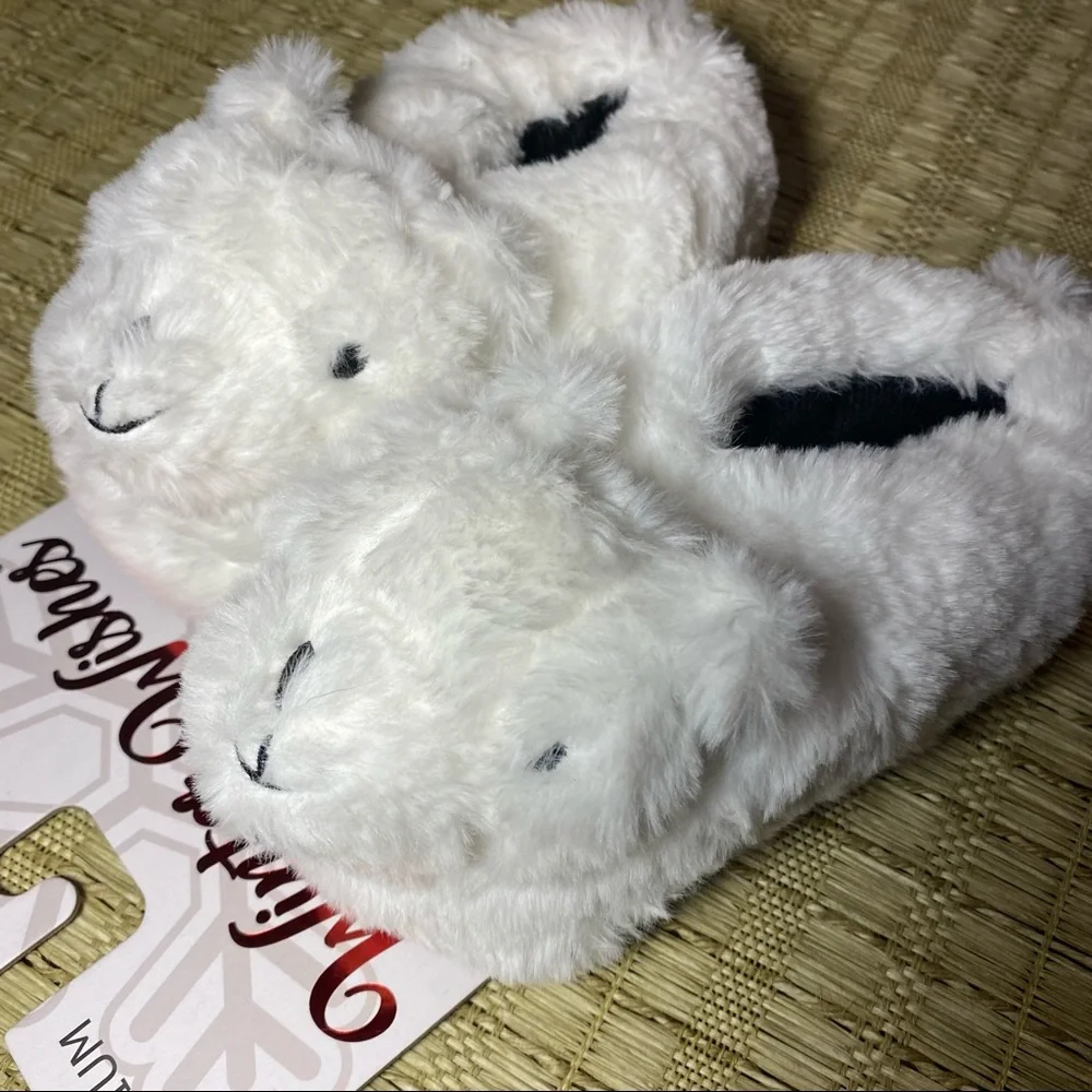Faux Fur Polar Bear Kids’ Slippers, Size 9-10